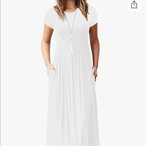 Short sleeve loose plain white maxi dress
